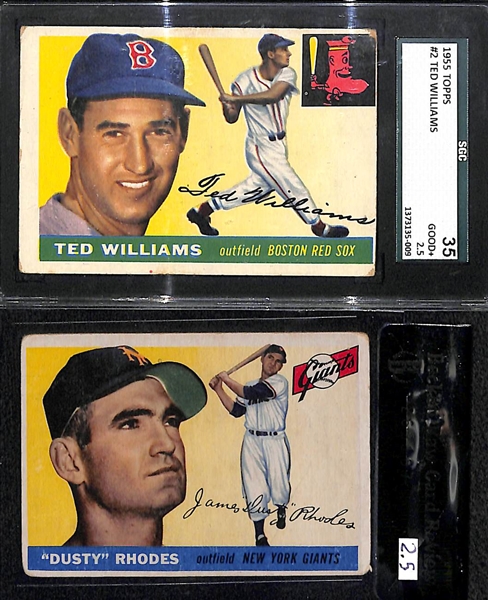 Lot of (2) 1955 Topps Cards Ted Williams #2 (SGC 35) and Dusty Rhodes #1 (Beckett 2.5)