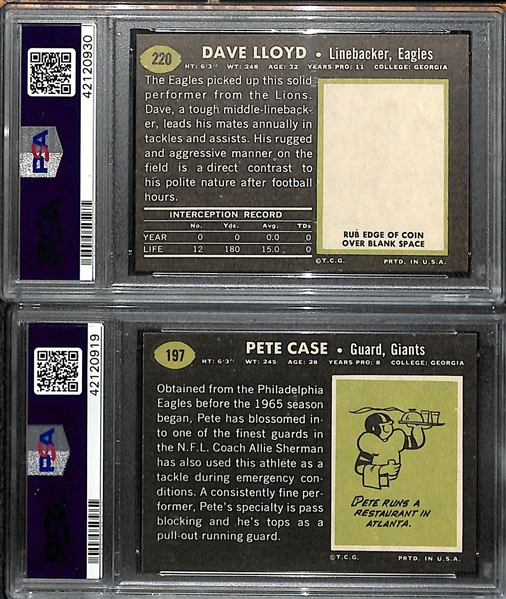 Lot of (2) PSA 9 Mint 1969 Football Cards - Dave Lloyd # 220 (Eagles) and Pete Case #197 (Giants)