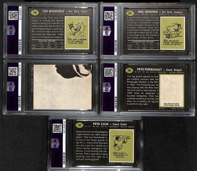 Lot of (5) Pack-Fresh PSA 8 (NM-MT) 1969 Cards w/ Mel Renfro, Woodeshick, Stonebreaker, Perreault, Case