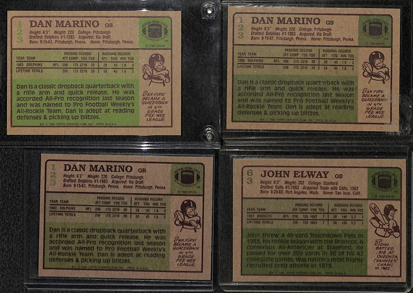 Lot of (4) 1984 Topps Football Rookies - (3) Dan Marino & (1) John Elway 
