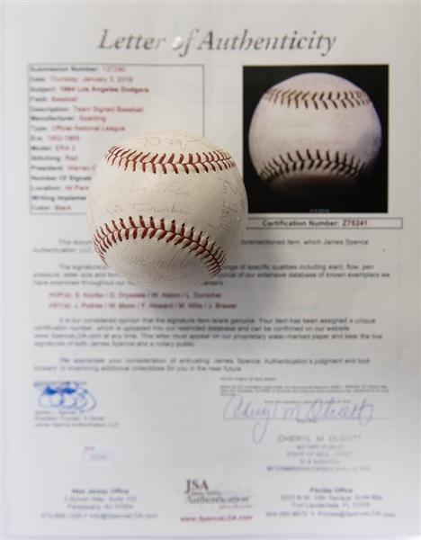 1964 LA Dodgers Team Signed Baseball - 25 Signatures (w/ 4 HOFers - Koufax, Drysdale, Alston, Durocher) - JSA LOA