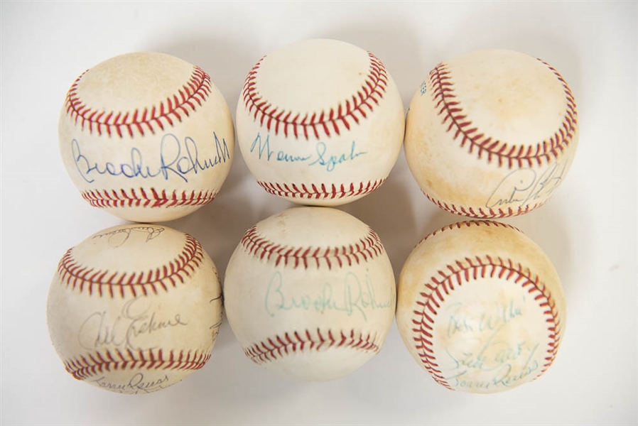 Lot Of 6 HOF & Stars Signed Baseballs w. Warren Spahn
