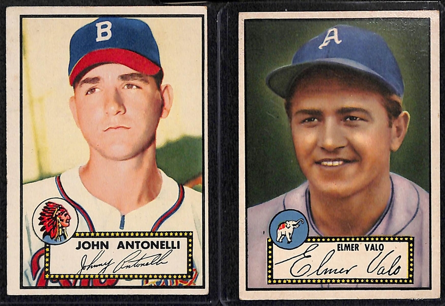 Lot of (6) 1952 Topps Baseball Cards w/ Antonelli, Valo, Strickland, Hiller, Lanier, Blake
