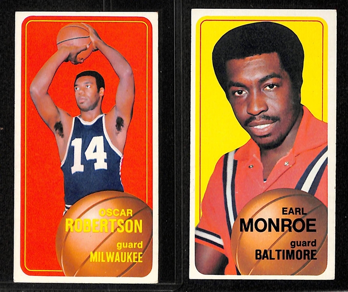 (6) 1970-71 Topps Basketball Cards - Robertson, Monroe, Havlicek, Riley, Checklist 2, Scoring Leaders (#1)