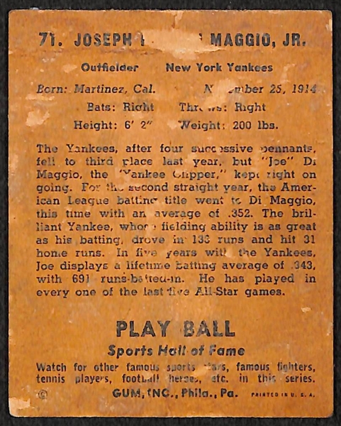 1941 Playball #71 Joe DiMaggio Card