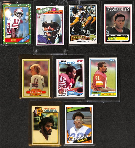 Lot of 9 Football HOF Rookie Cards w. Rice/Largent/Fouts