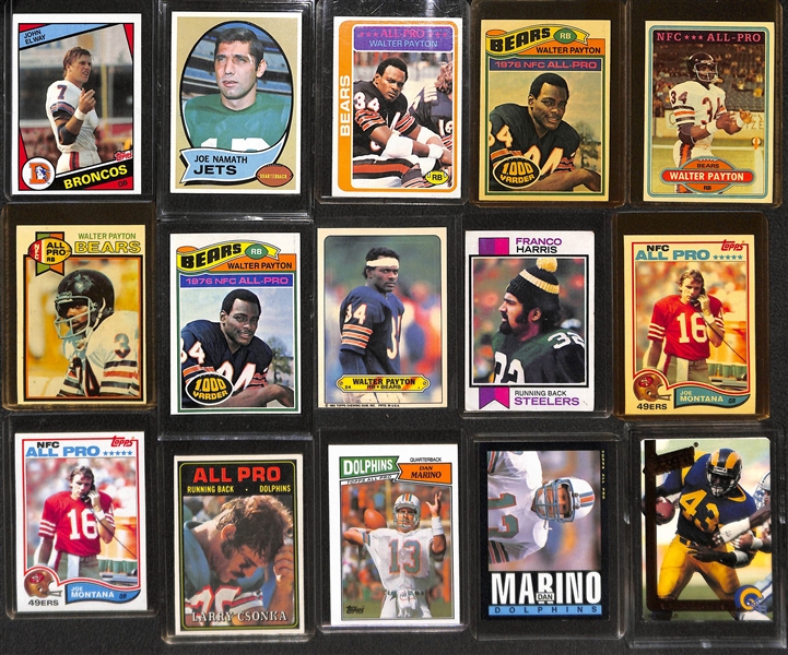 Lot of 15 Football Rookies & Star Cards w. Elway Rookie & Walter Payton's
