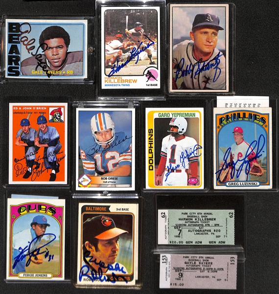 Lot of 9 Signed Cards w. Gale Sayers & Harmon Killebrew