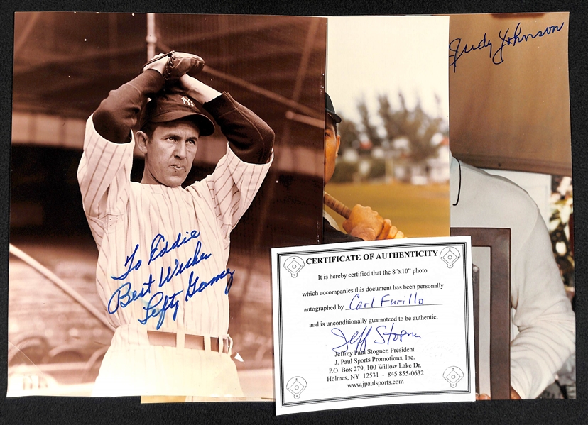 Lot of 3 Signed 8x10 Photos w. Lefty Gomez & Carl Furillo
