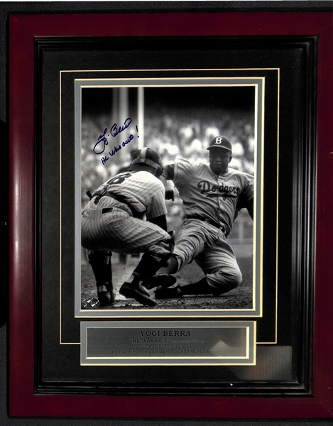 Yogi Berra Signed & Framed Photo - Stacks of Plaques COA
