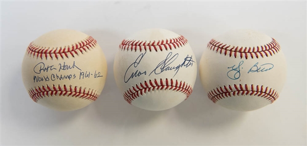 Lot of 3 Yankees Signed Baseballs w. Berra & Slaughter