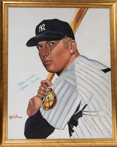 Large Mickey Mantle Signed Original Oil Painting (Approx. 28x34 Framed) - JSA LOA