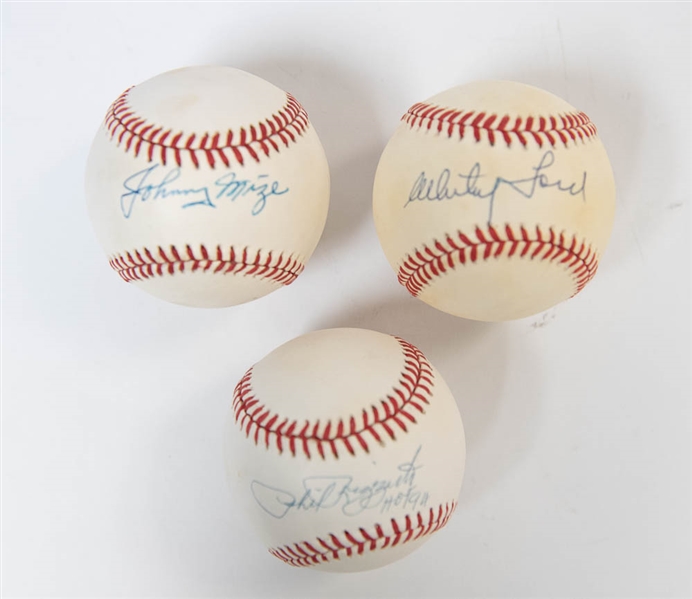 Lot of 3 Yankees Signed Baseballs w. Ford & Rizzuto