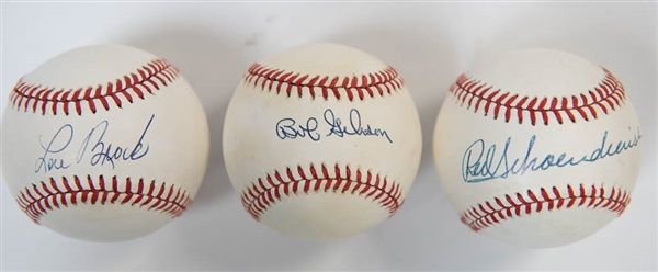 Lot of 3 Cardinals Signed Baseballs w. Schoendienst & Gibson