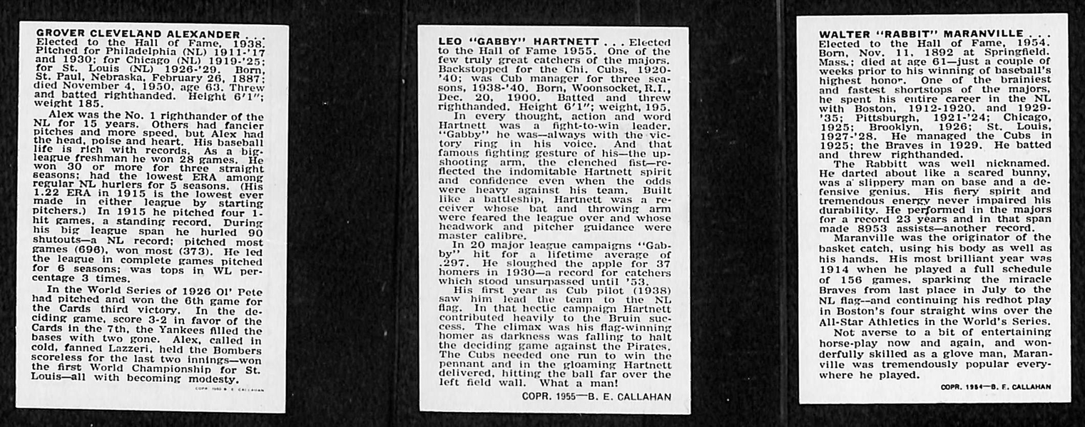 Lot of 3 1950 Callahan HOF Cards w. Grover Alexander