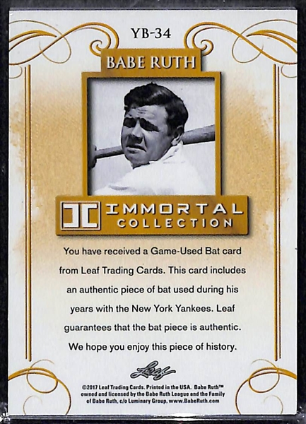 2017 Leaf Babe Ruth Immortal Collection 1/1 Bat Relic Card