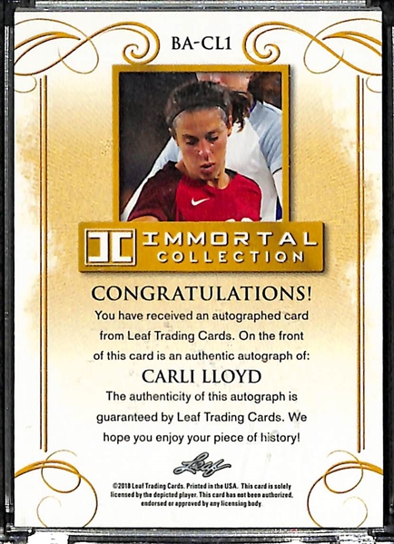 2018 Leaf Immortal Collection Carli Lloyd Autograph Card 2/5