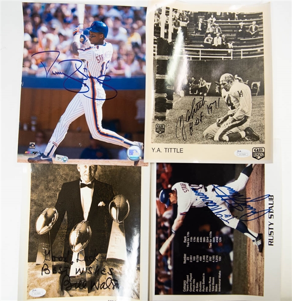 Lot Of 12 Signed Sports Photos & Baseball Helmet w. Ken Stabler/Gale Sayers/Ernie Banks - JSA