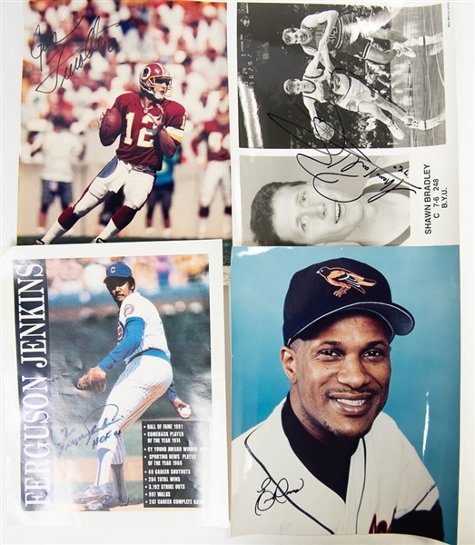 Lot Of 12 Signed Sports Photos & Baseball Helmet w. Ken Stabler/Gale Sayers/Ernie Banks - JSA