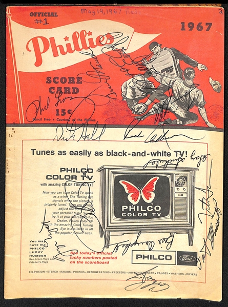 1967 Phillies VS Reds Signed Scorecard w. Pete Rose & Richie Ashburn