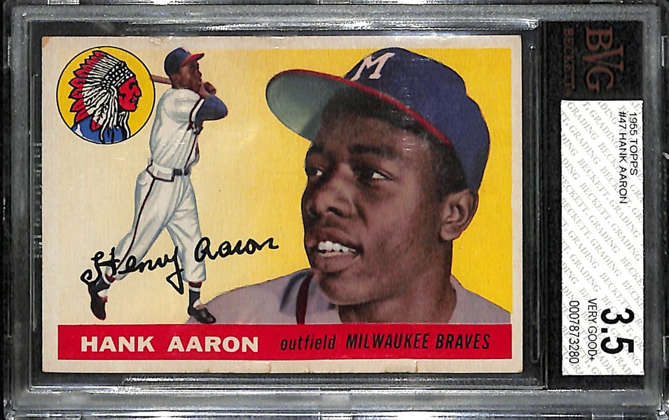 1955 Topps #47 Hank Aaron Card BVG 3.5