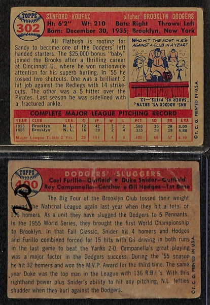 1957 Topps Sandy Koufax & Dodgers Sluggers Cards