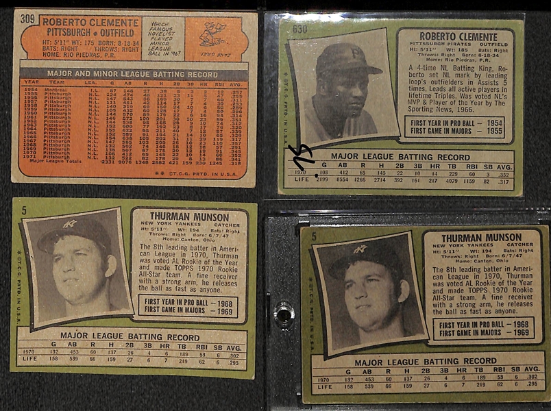 Lot of 4 Roberto Clemente & Thurman Munson 1970's Cards