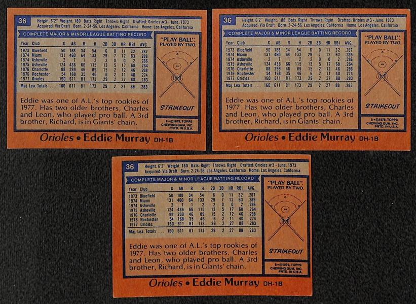 Lot of 3 1978 Eddie Murray Rookie Cards