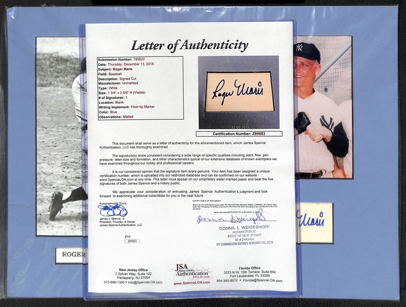Roger Maris Cut Autograph & Photo Matte Display - JSA LOA