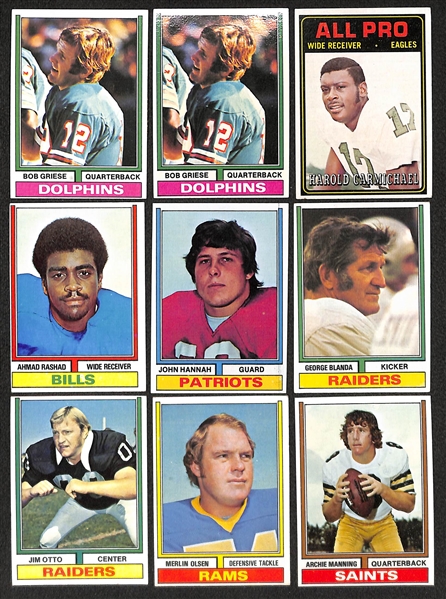 Lot of 700 Assorted 1974 Topps Football Cards w. Bob Griese