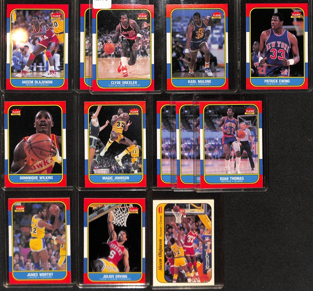 Lot of 13 1986-87 Fleer Basketball Cards w. Akeem Olajuwon Rookie