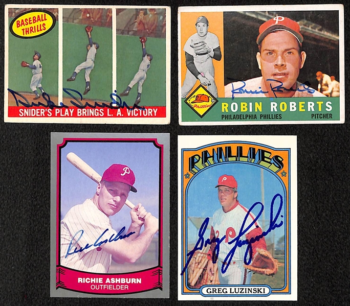 Lot of 4 Baseball Signed Cards w. Duke Snider & Richie Ashburn