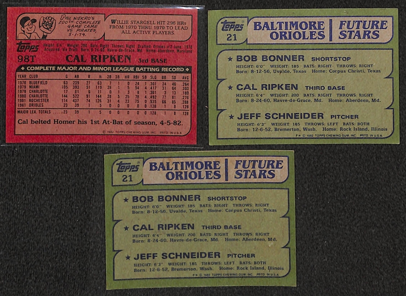 Lot of 3 1982 Topps Cal Ripken Jr Rookie Card w. Topps Traded