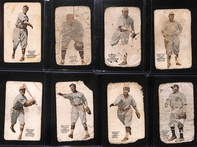 Lot of (8) 1922 Zeenut Pacific Coast League Baseball Cards