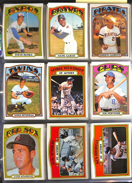 Lot of 400+ Different 1972 Topps Baseball Cards w. Willie Mays
