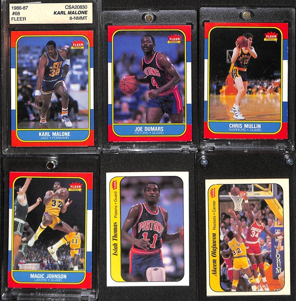 Lot of (6) 1986-87 Fleer Basketball Cards/Stickers , Inc. Rookies & Stars (w/ Karl Malone Rookie)