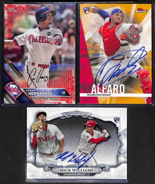 Lot of 3 Phillies Signed 5x7 Cards w. Cesar Hernandez & Nick Williams