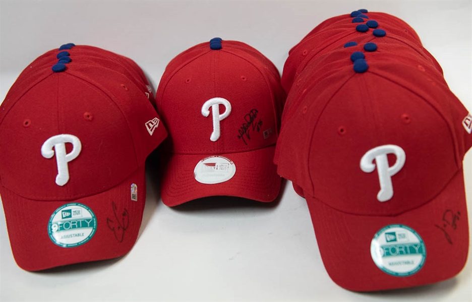 Lot of 33 Phillies Signed Brand New Baseball Hats - All MLB Authenticated