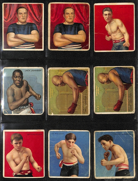 Lot of 33 1910 T218 Mecca/Hassan/Tolstoi Boxing Cards w. Jack Johnson