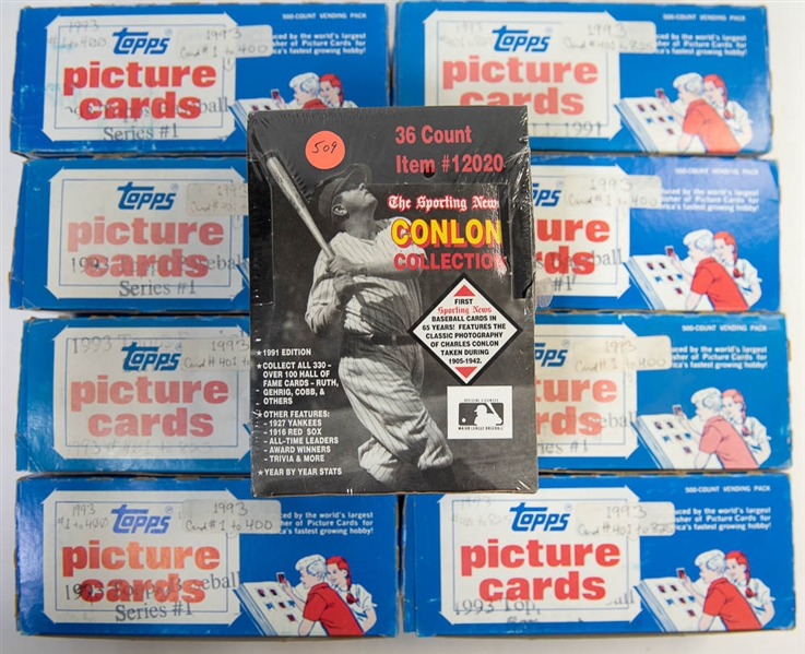 Lot of 8 1993 Topps Vending Boxes & Sealed Conlon Wax Box