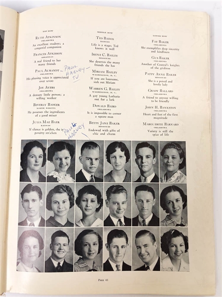 Paul Harvey & Tony Randall High School Yearbook - 1936