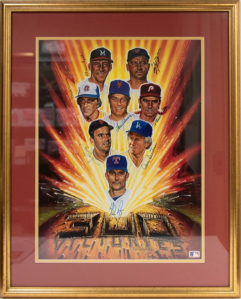 Framed 300-Win Pitchers Autographed Display w/ Nolan Ryan, Seaver, Spahn, Wynn, Carlton, + (JSA LOA)