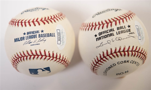 Stan Musial & Ernie Banks Signed Baseballs - JSA