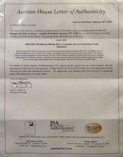 Mickey Mantle Signed & Framed Uncut ASA Sheet (27x33) - JSA