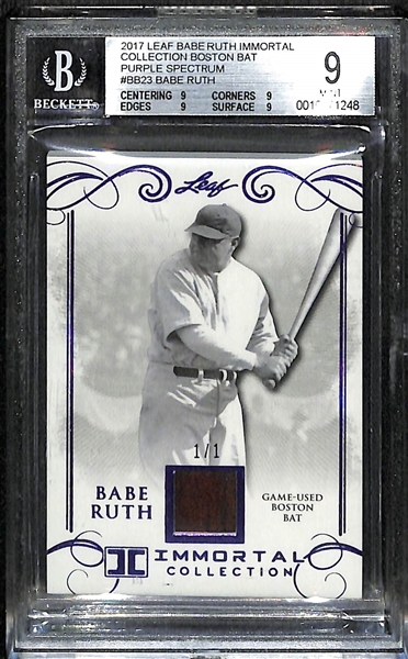 2017 Leaf Babe Ruth Immortal Collection 1/1 Bat Relic Card BGS 9