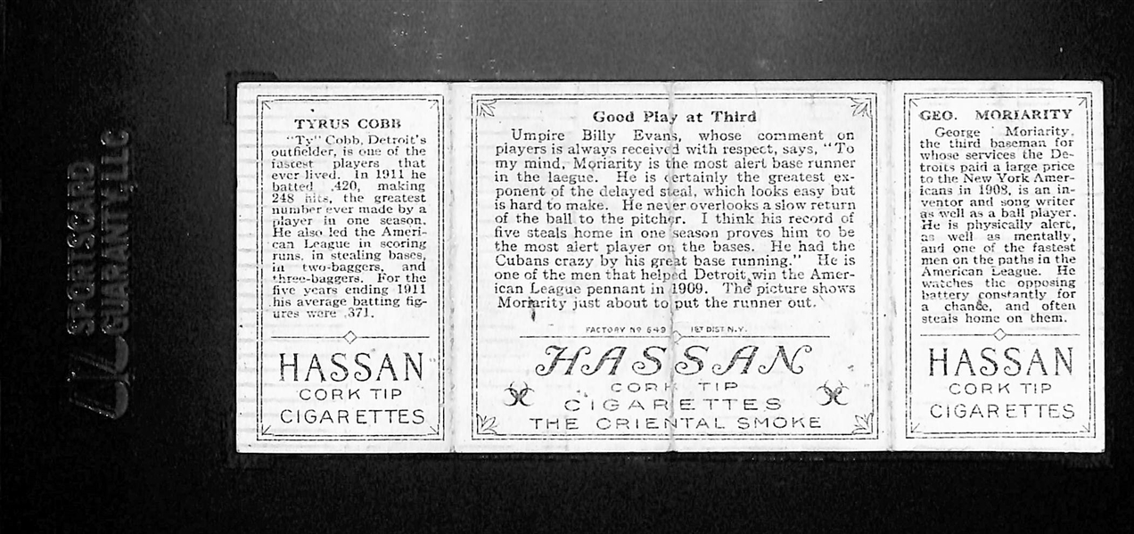 1912 T202 Hassan Cigarettes Ty Cobb Good Play at Third SGC 30 (2) Good