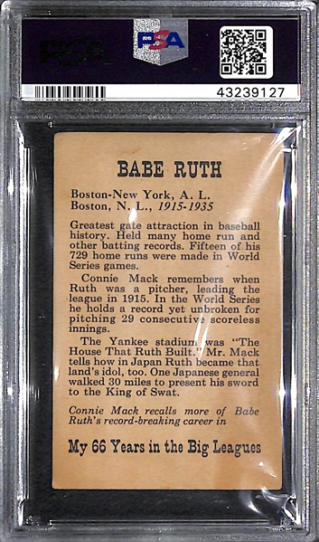 1951 Babe Ruth - Connie Mack Book Card PSA 2