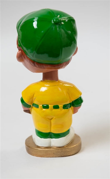1968-1971 Oakland A's Boy Head Bobble Head (Yellow Uniform) - Gold Circle Base - w. Original Box