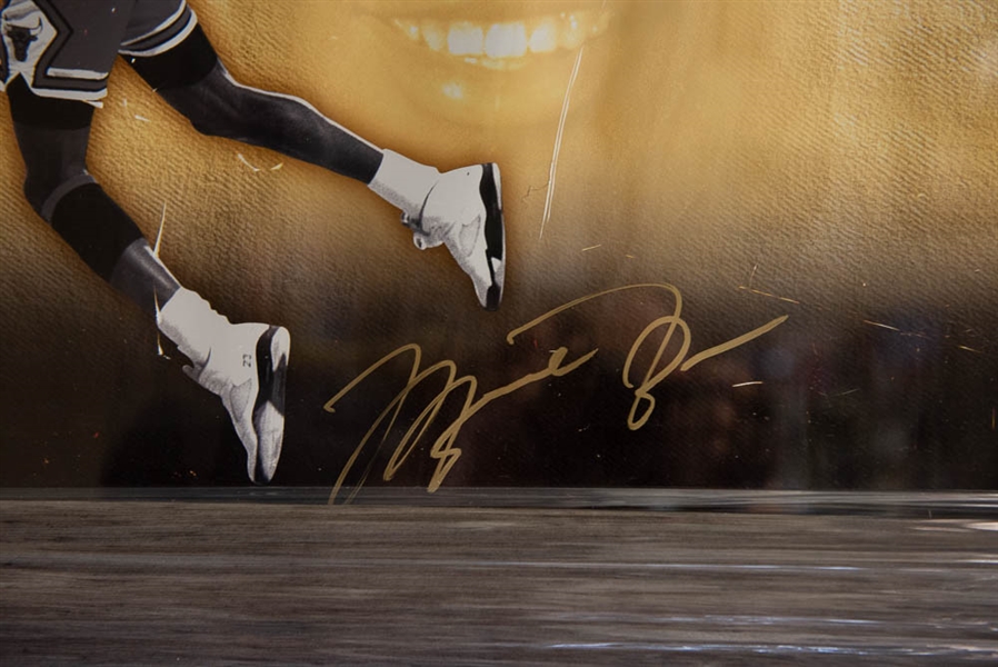 Michael Jordan/Larry Bird/Magic Johnson Signed & Framed Print #396/500- Upper Deck Authenticated - Some Damage to Print