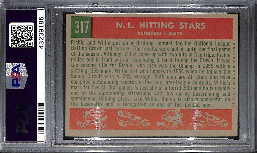 1959 Topps NL Hitting Kings Ashburn/Mays #317 PSA 8